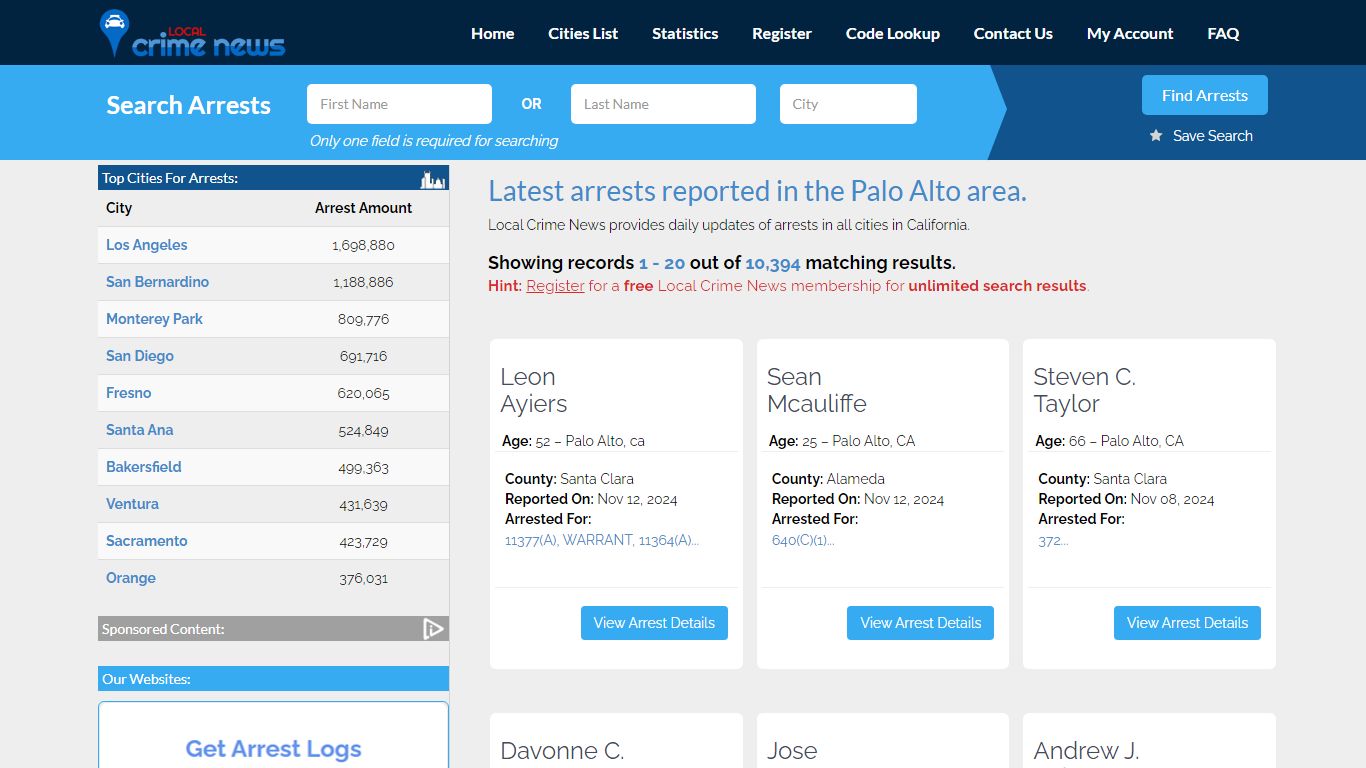 Palo Alto California Arrest Records | Local Crime News